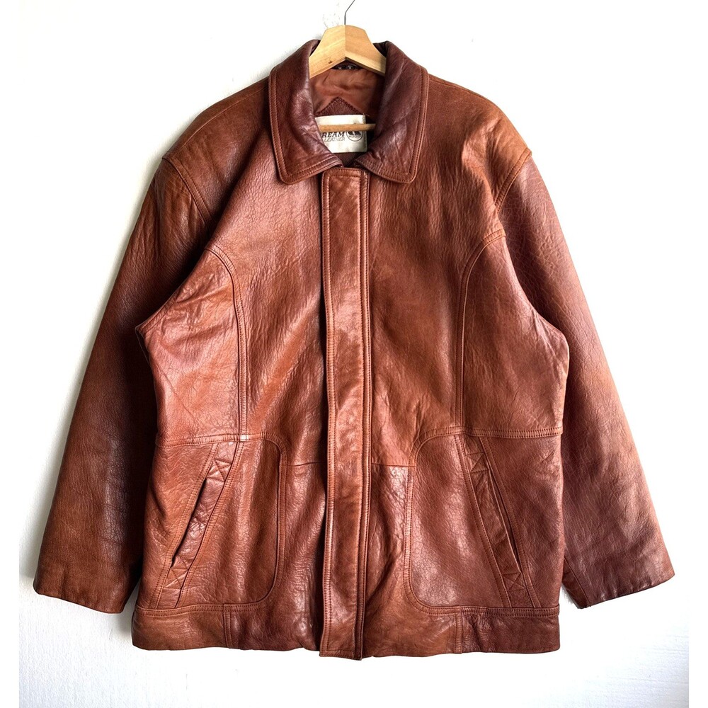 Vintage Sea Dream Leather Brown Leather Jacket Full Zip Biker Coat Men’s Medium